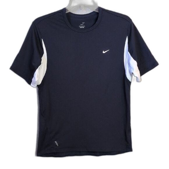 Nike Dri-Fit UV Navy Blue White Accent Short Sleeve Tee Men's M - Picture 1 of 6